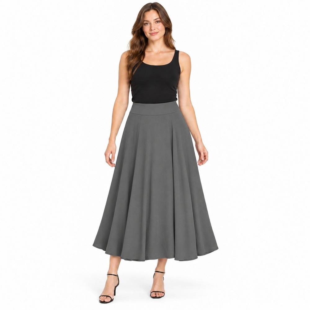 Halara Midi Skirt Women XS Gray High Waisted Flared Pockets NEW